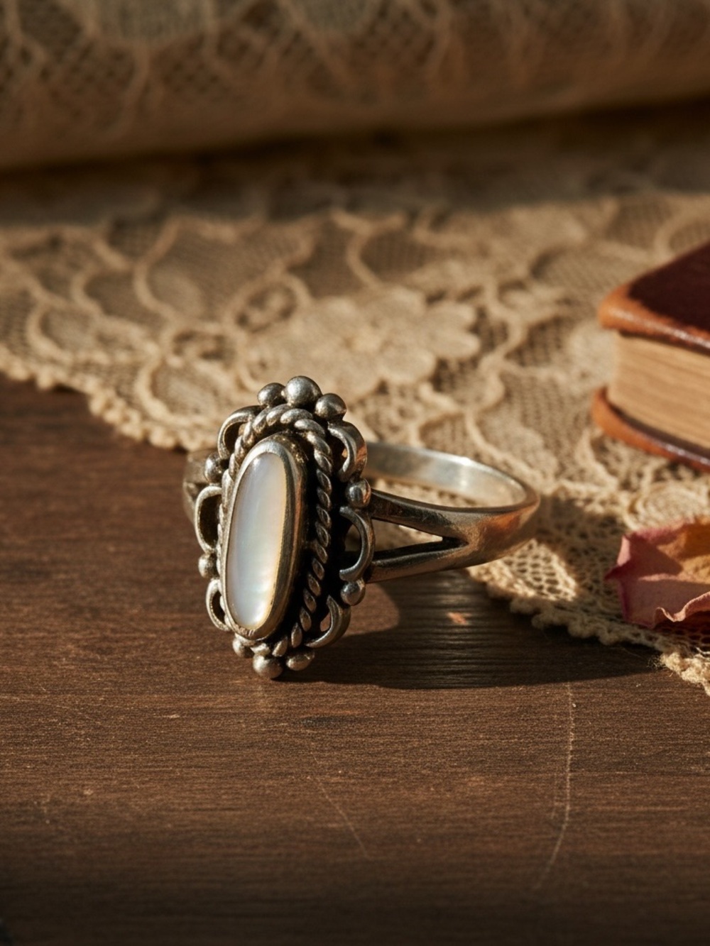 Silver Moonstone Oval Statement Ring - White Moonstone